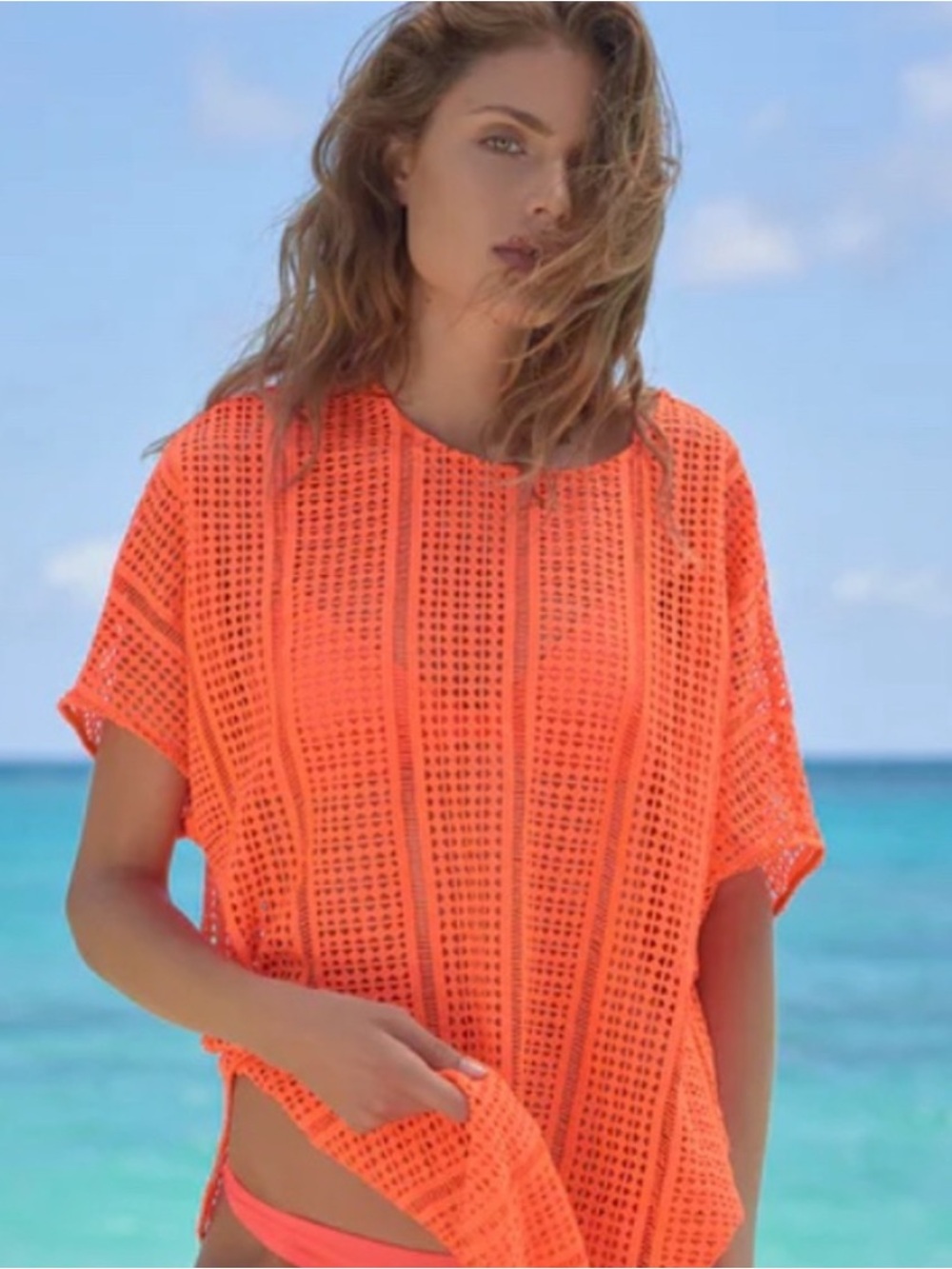 МІКОН Napili crocheted beach top - cover up in Ginger. Size Large